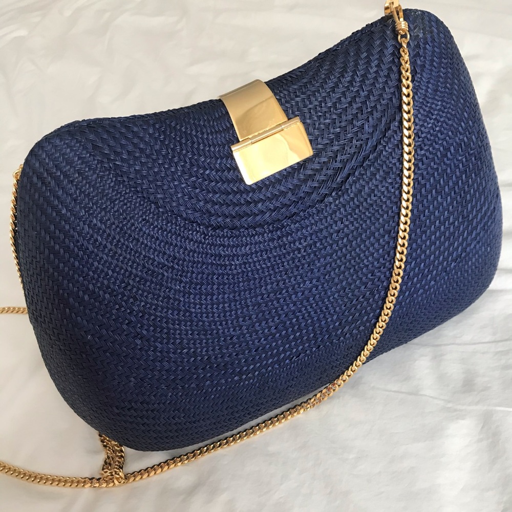Vintage beautiful navy hard case weaved purse